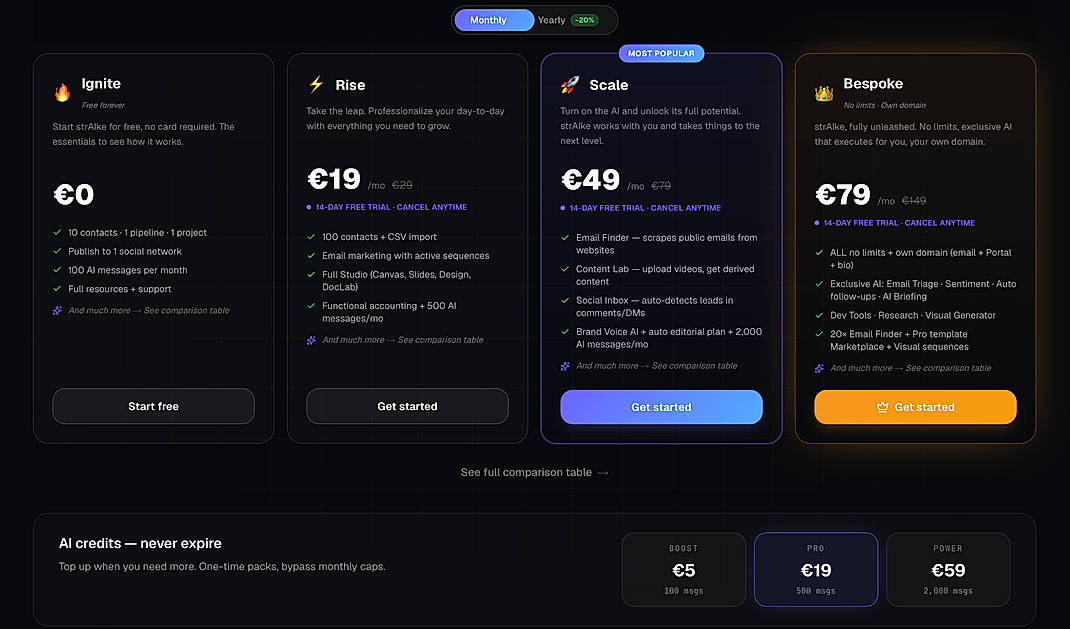 Pricing screenshot