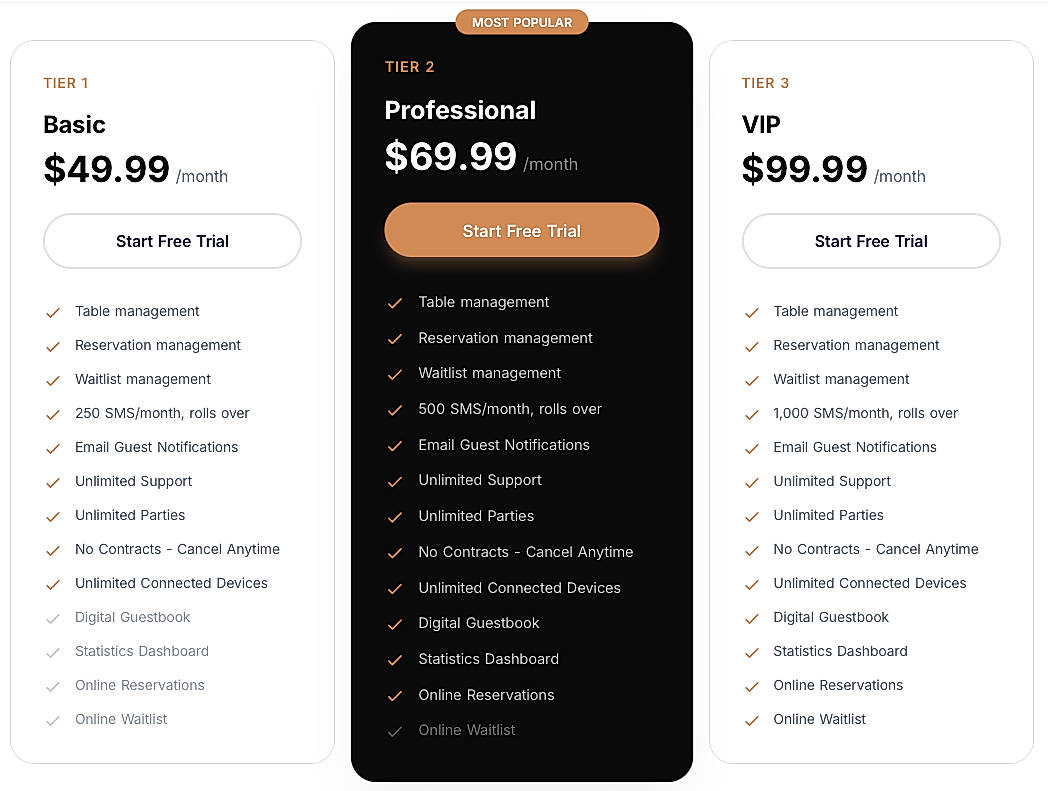 Pricing screenshot