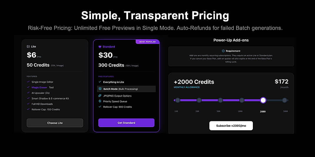 Pricing screenshot