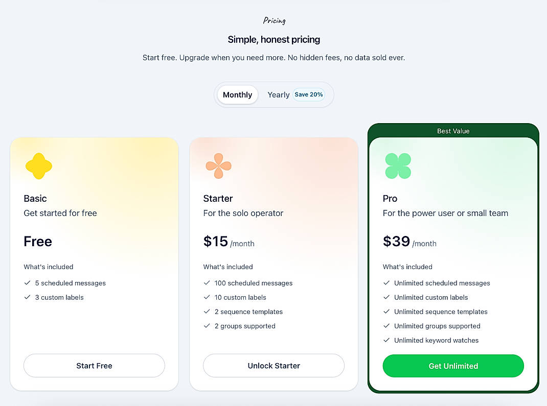 Pricing screenshot
