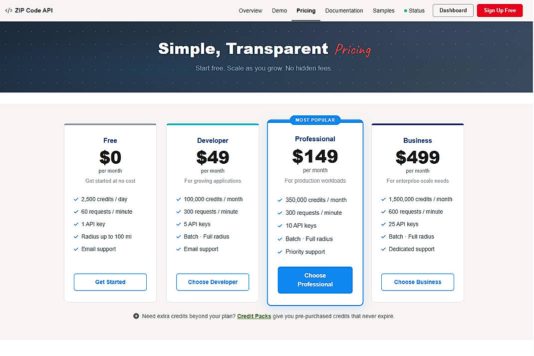 Pricing screenshot