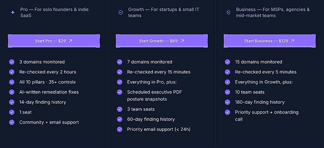 Pricing screenshot