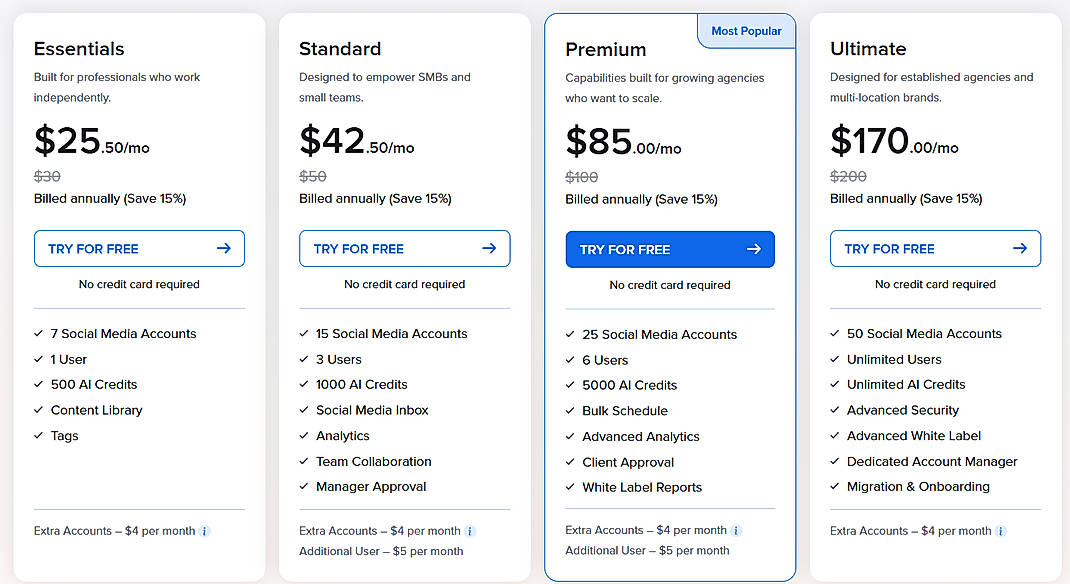 Pricing screenshot