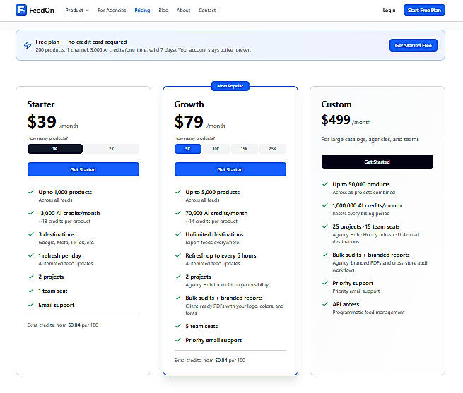 Pricing screenshot