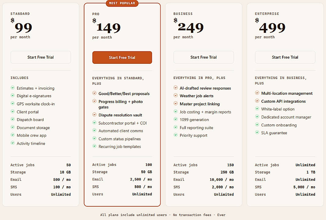 Pricing screenshot