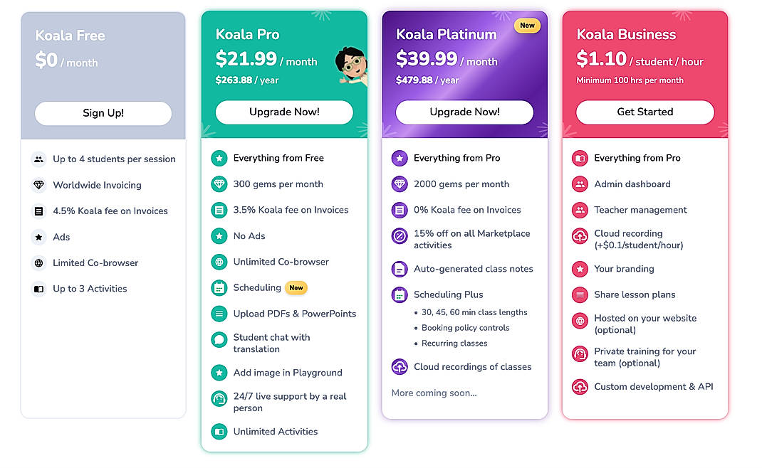 Pricing screenshot