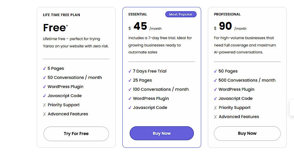 Pricing screenshot