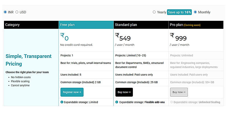 Pricing screenshot