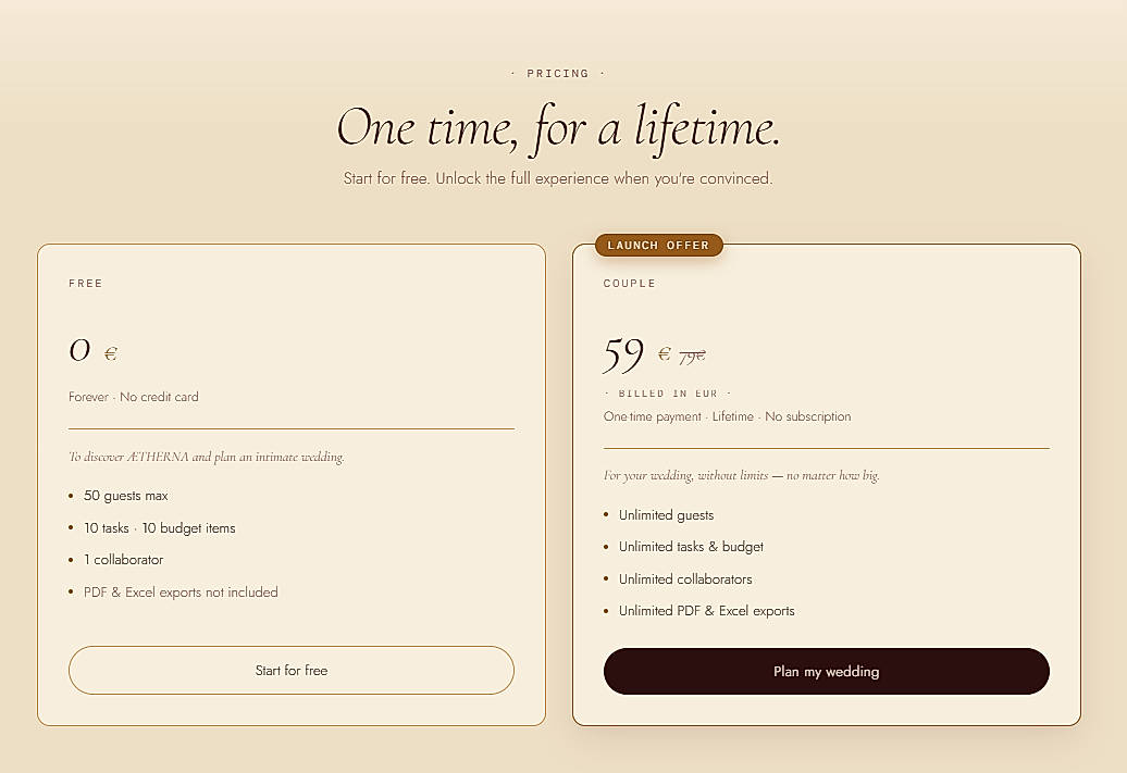 Pricing screenshot