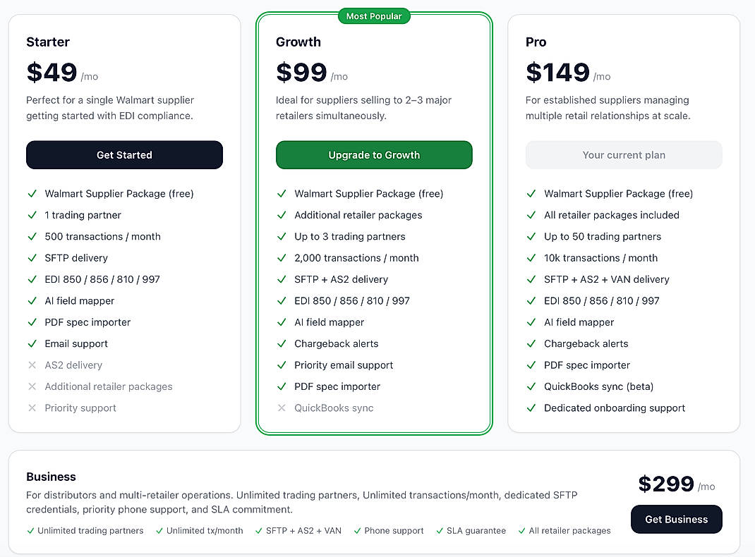 Pricing screenshot