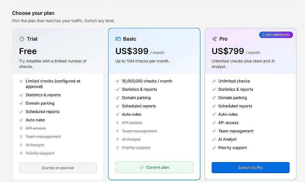 Pricing screenshot