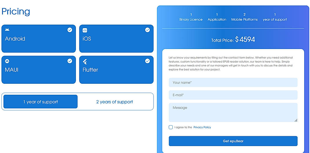 Pricing screenshot