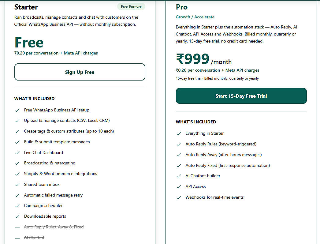 Pricing screenshot