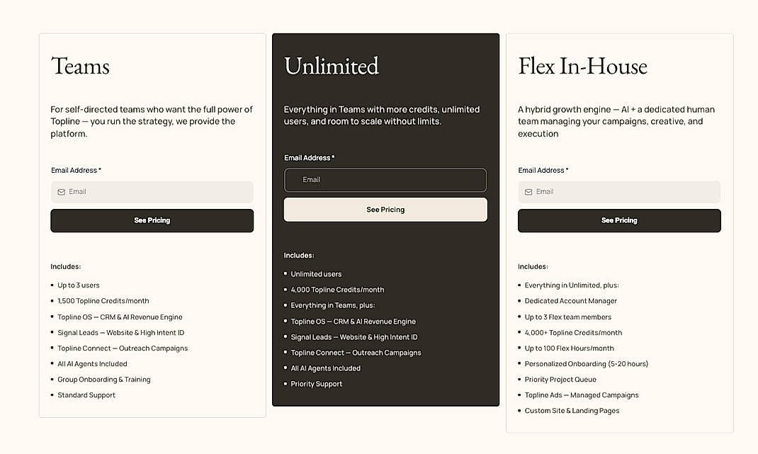 Pricing screenshot