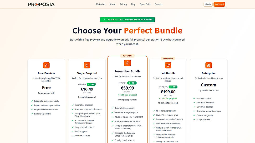 Pricing screenshot