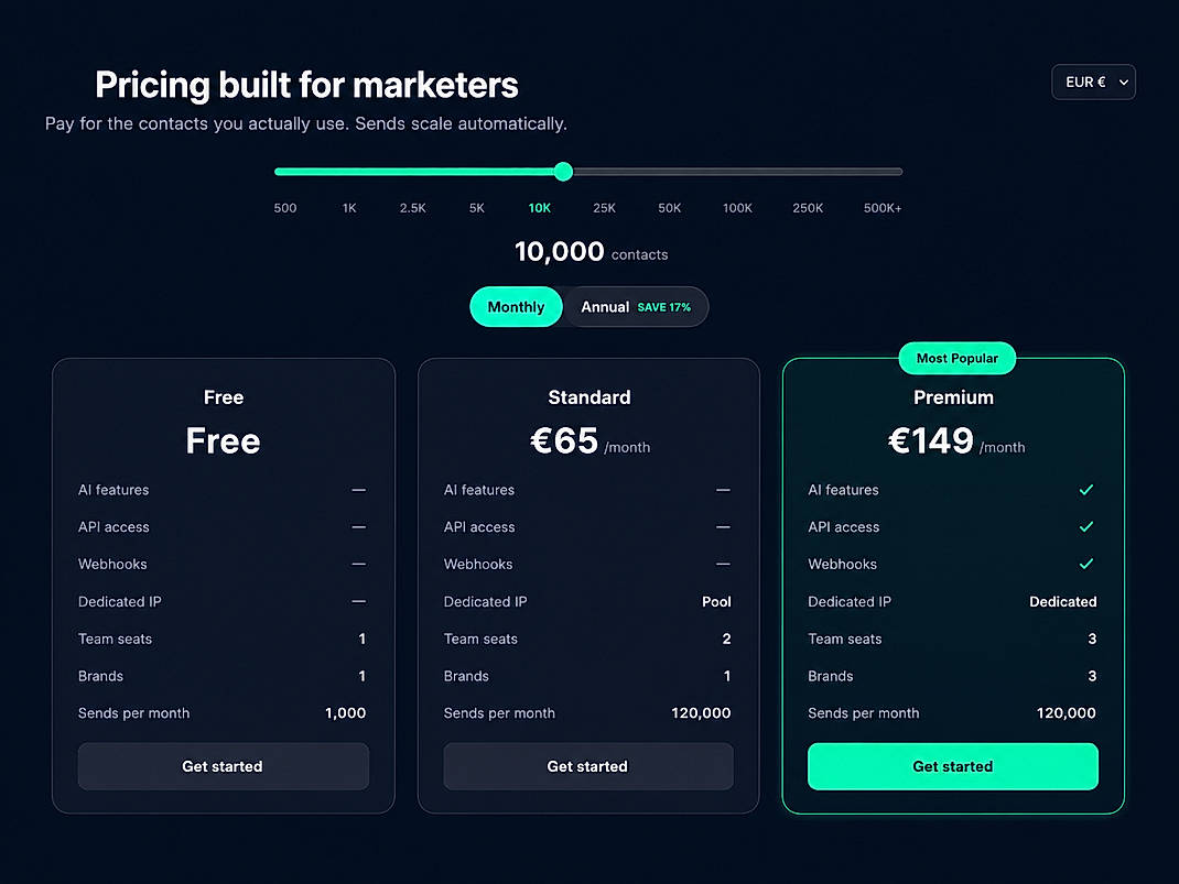 Pricing screenshot