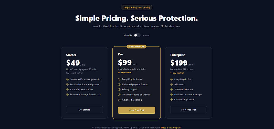 Pricing screenshot