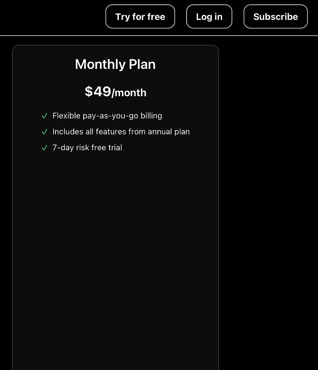 Pricing screenshot