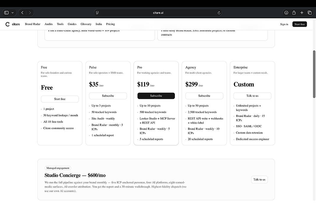 Pricing screenshot
