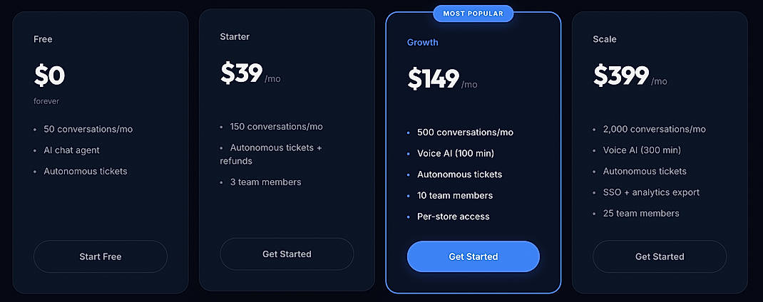Pricing screenshot