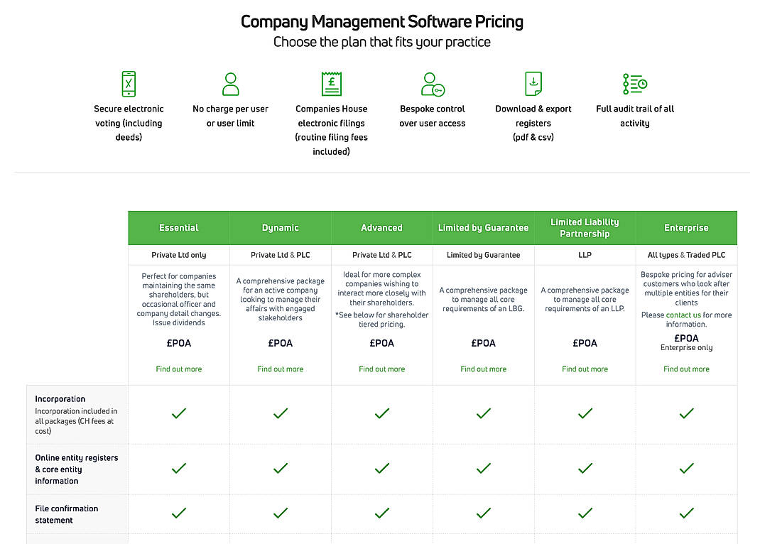 Pricing screenshot