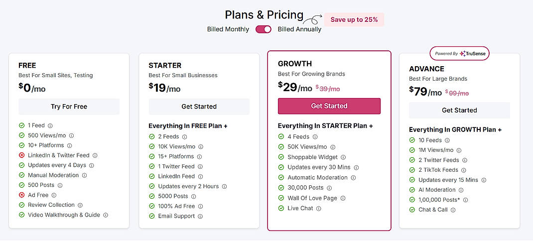 Pricing screenshot