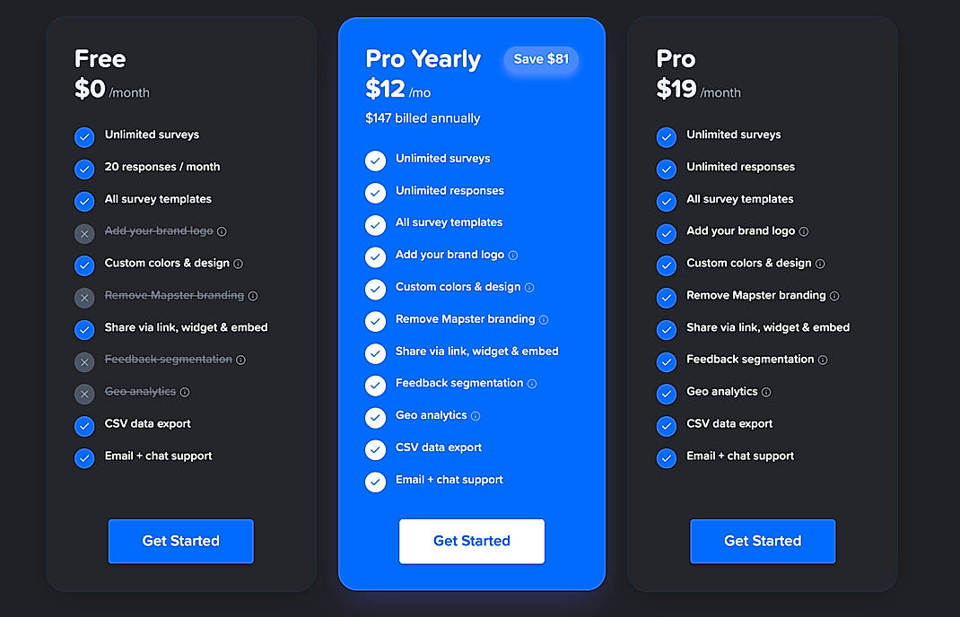 Pricing screenshot