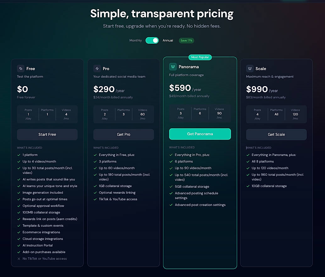 Pricing screenshot