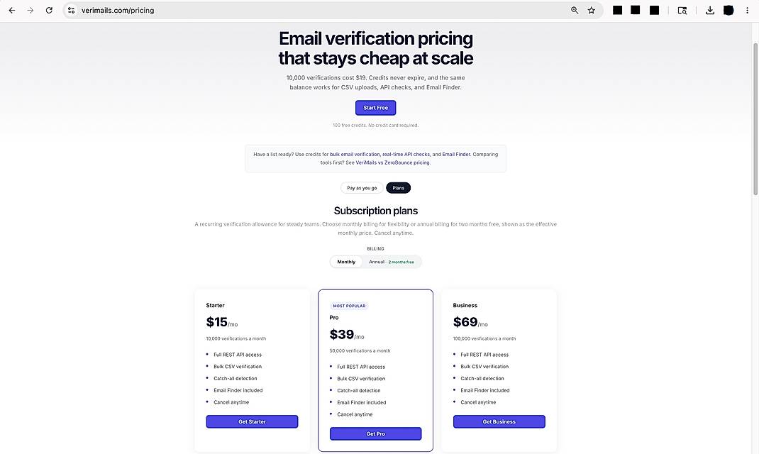 Pricing screenshot