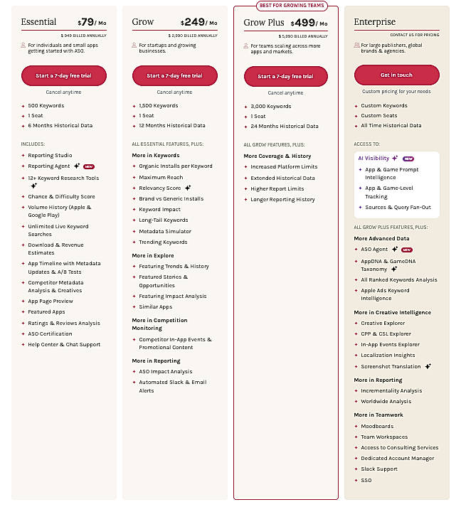 Pricing screenshot