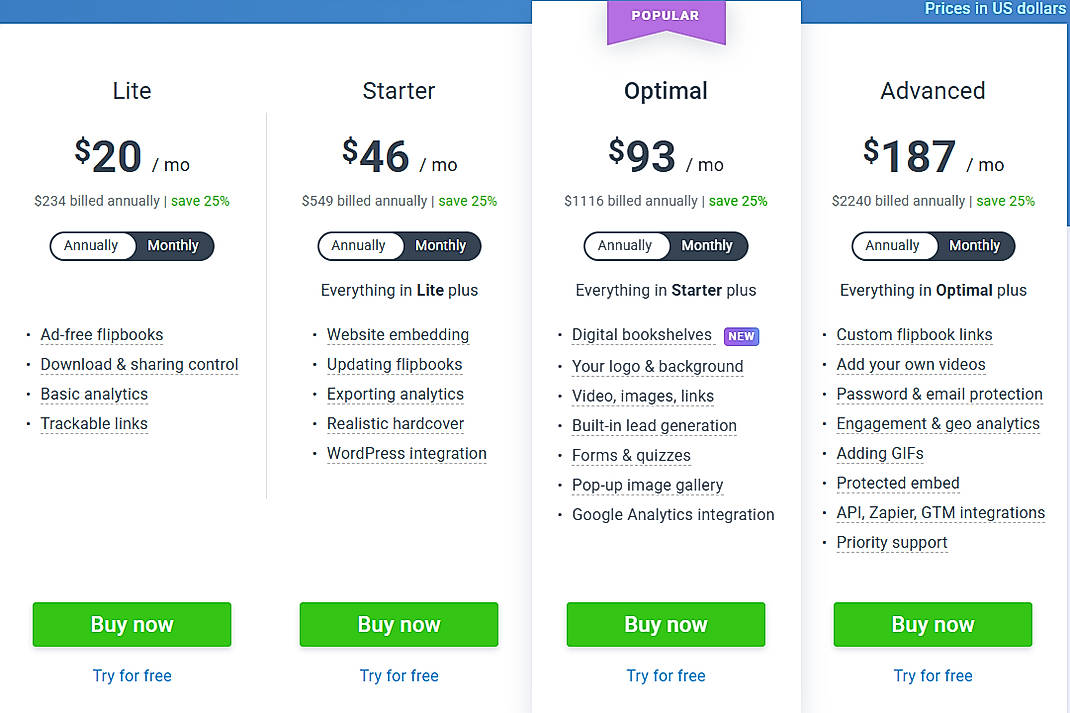 Pricing screenshot