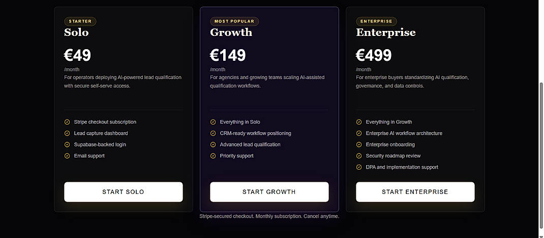 Pricing screenshot