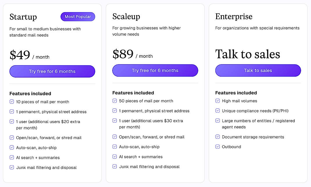 Pricing screenshot