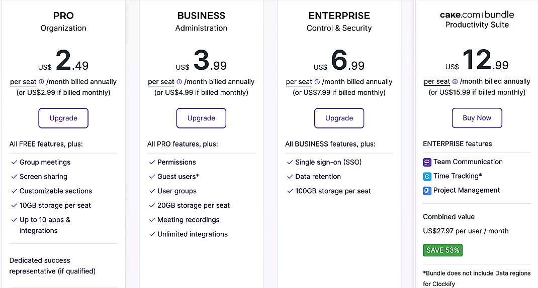 Pricing screenshot
