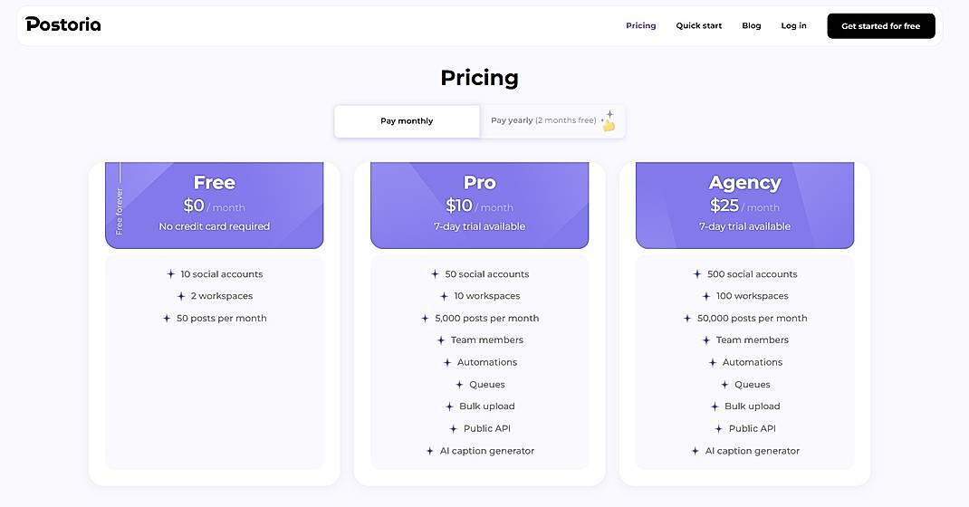 Pricing screenshot