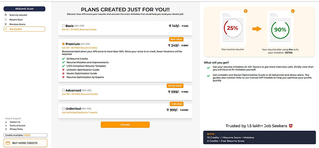 Pricing screenshot