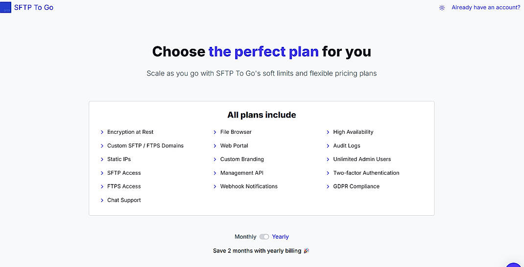 Pricing screenshot