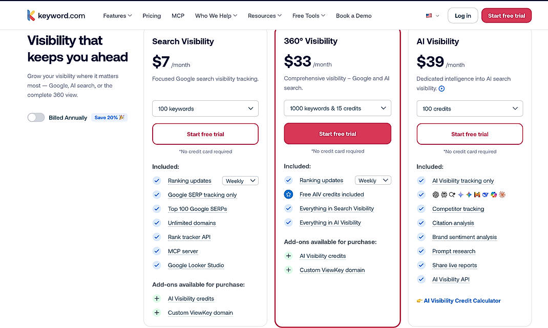 Pricing screenshot