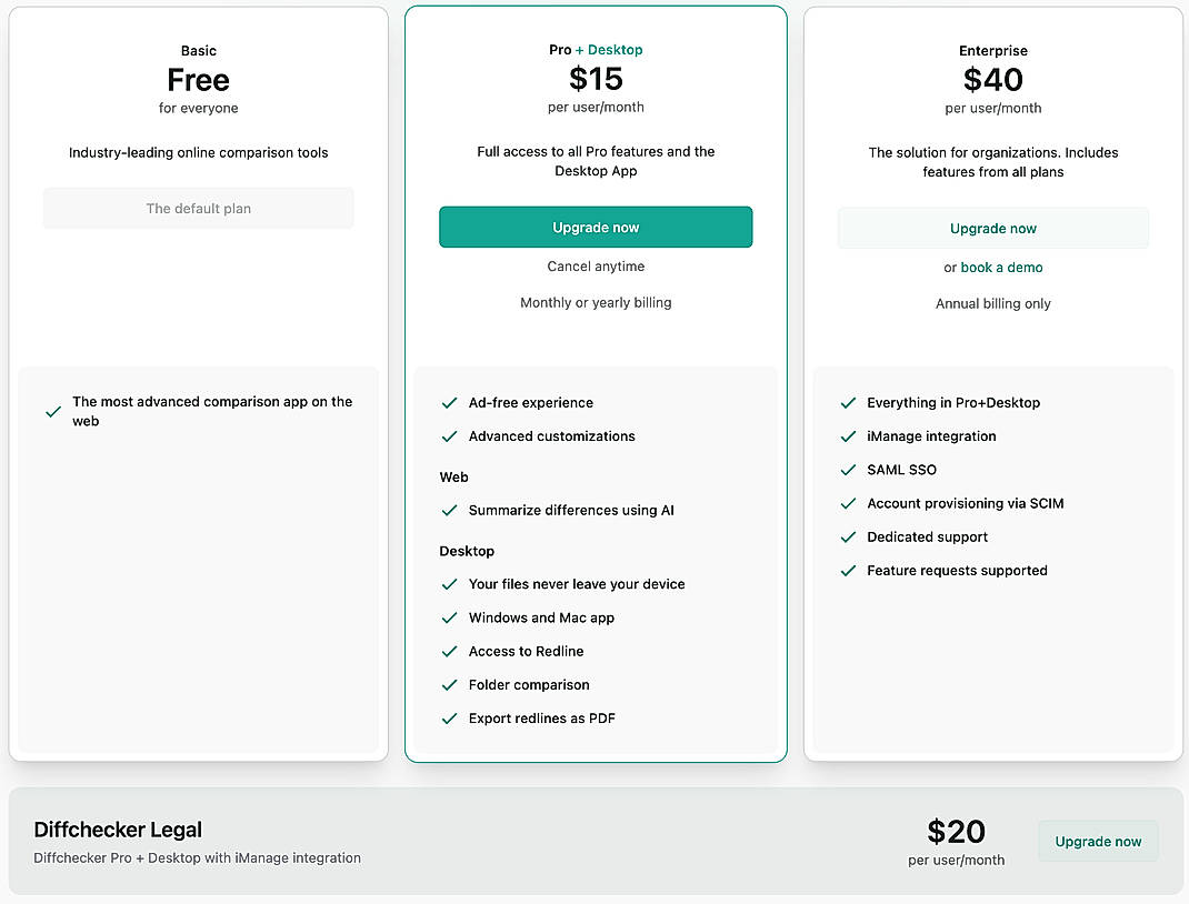 Pricing screenshot