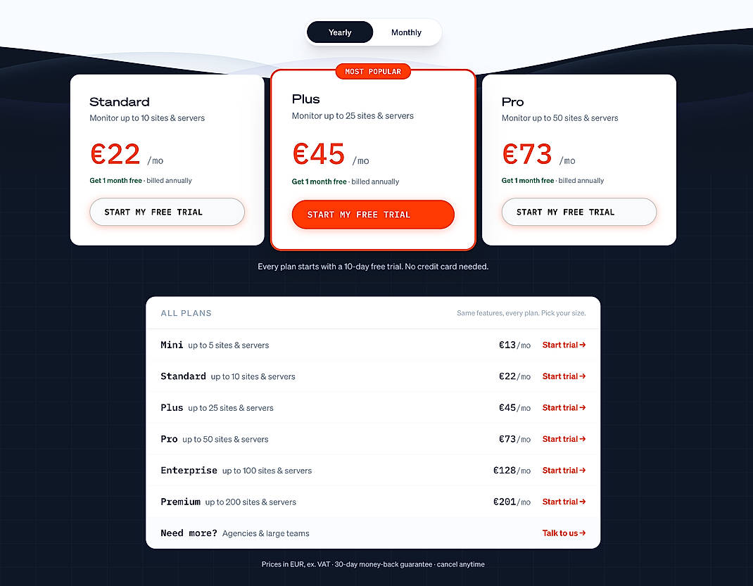 Pricing screenshot