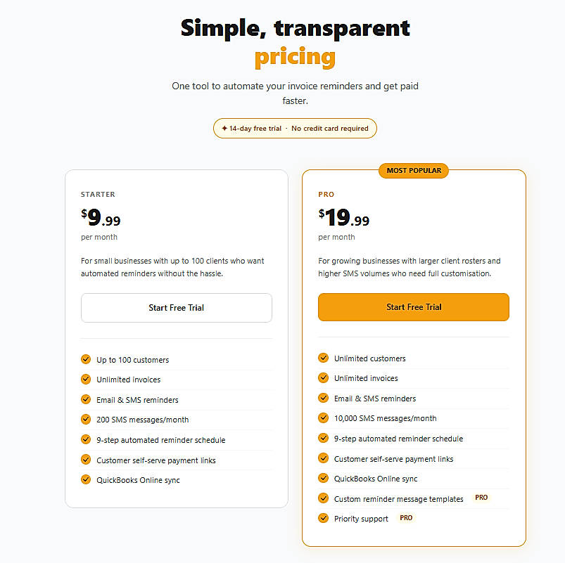 Pricing screenshot