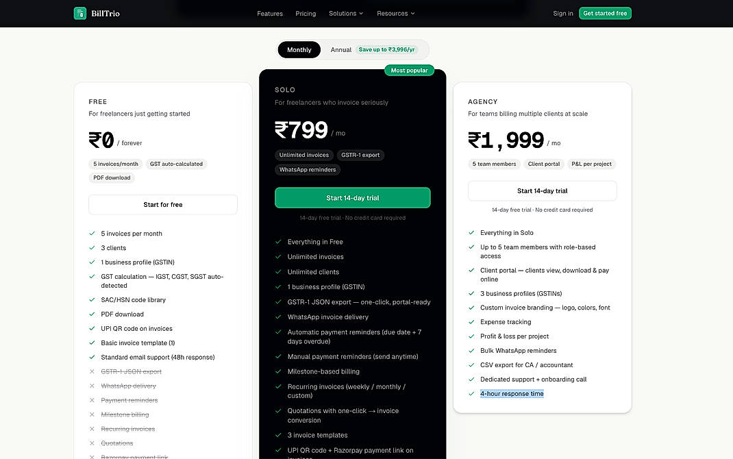 Pricing screenshot