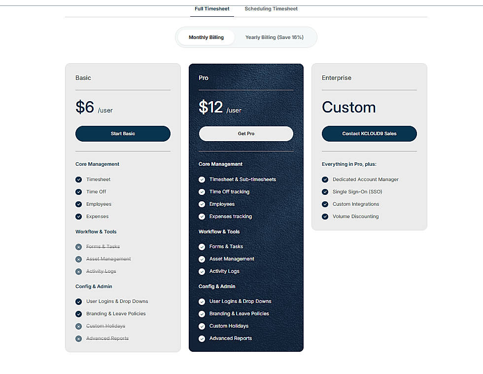 Pricing screenshot