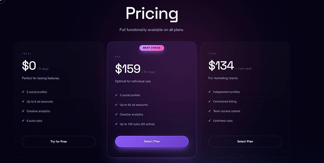 Pricing screenshot