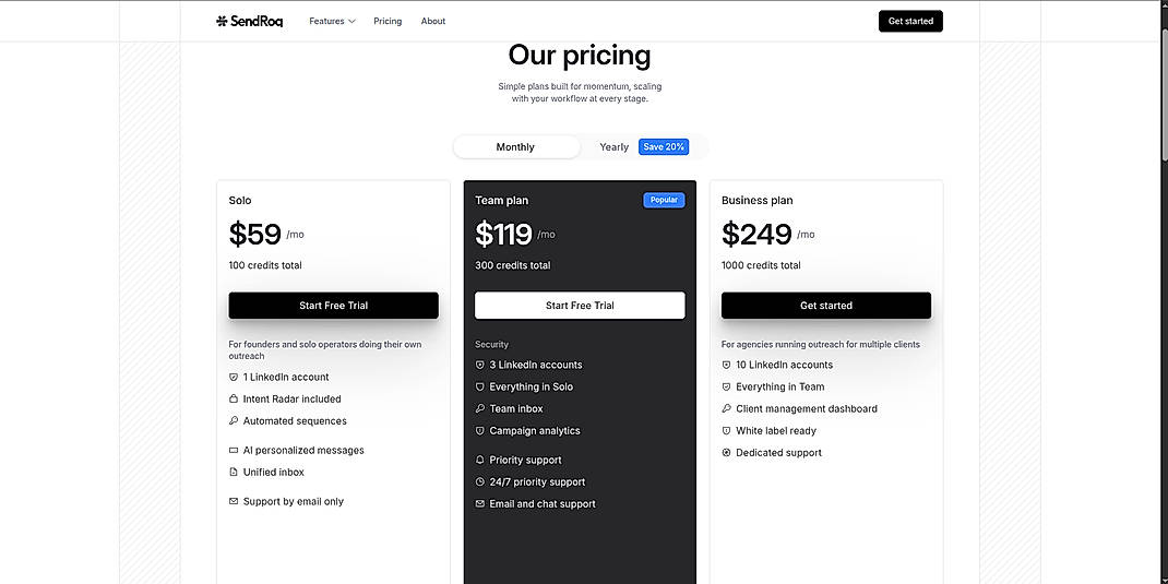Pricing screenshot