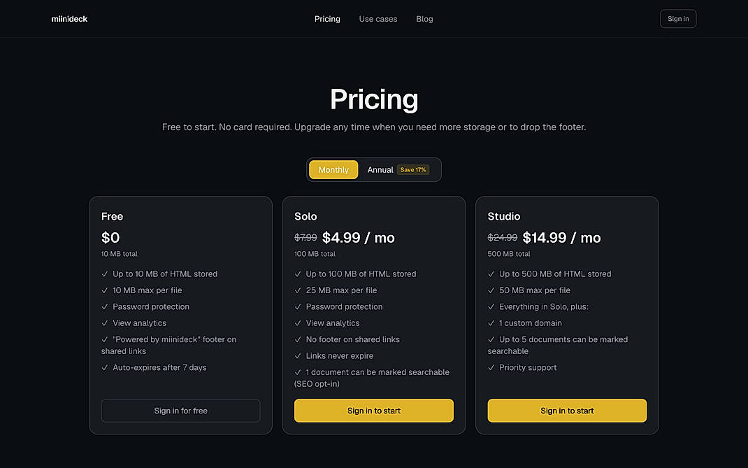 Pricing screenshot