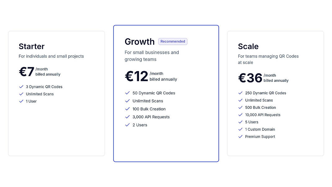 Pricing screenshot