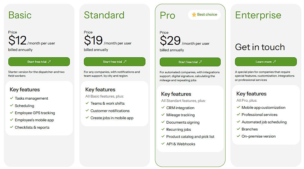 Pricing screenshot