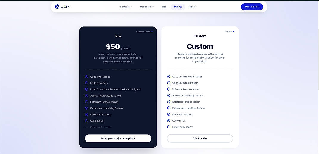 Pricing screenshot