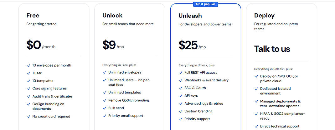 Pricing screenshot